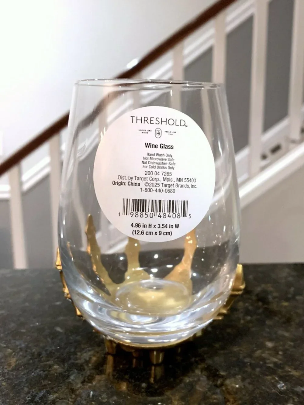THRESHOLD Gold Metal Skeleton Hand Stemless Wine Glasses Gothic Halloween 2 SET